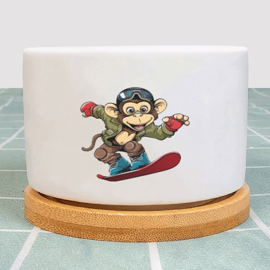Monkey Chimpanzee Snowboarder Winter Sports Plant Pots