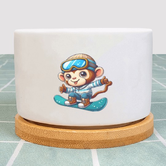 Monkey Chimpanzee Snowboarder Winter Sports Plant Pots
