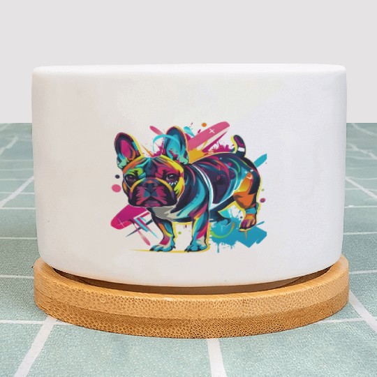 Neon Paws: French Bulldog in 80s Pop Art Style Plant Pots