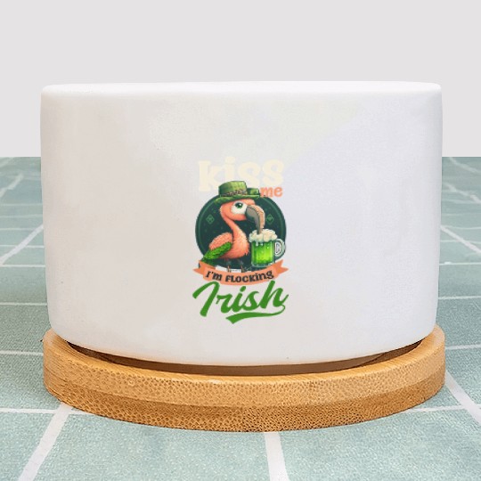 Irish Flamingo St Patricks Kiss I'm Flocking Irish Plant Pots