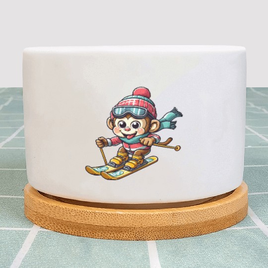 Monkey Chimpanzee Skier Winter Vacation Design Plant Pots
