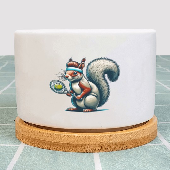 Tennis Player Squirrel Animal Lover Design Plant Pots