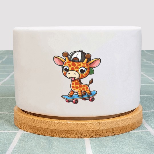 Cheeky Skater Giraffe on Skateboard Plant Pots