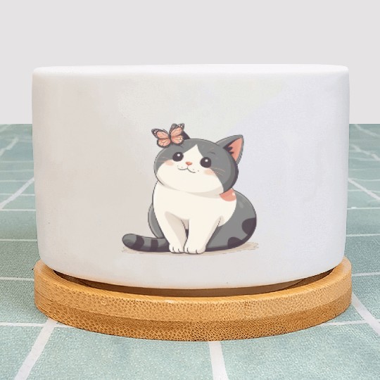 Cute Kawaii Cat and Butterfly Plant Pots