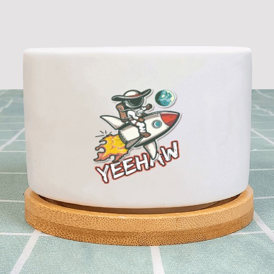 Space Cowboy Riding a Rocket with Yeehaw Slogan Plant Pots