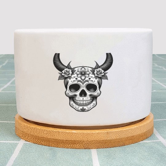 Mystical Reverie: Horned Sugar Skull - Sugar Skull Plant Pots