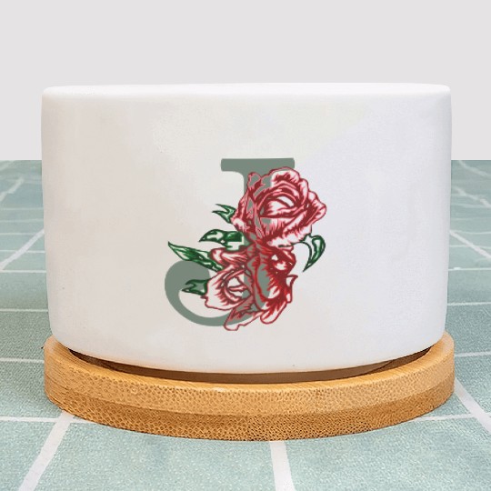 Capital letter J monogram and contour rose flowers Plant Pots
