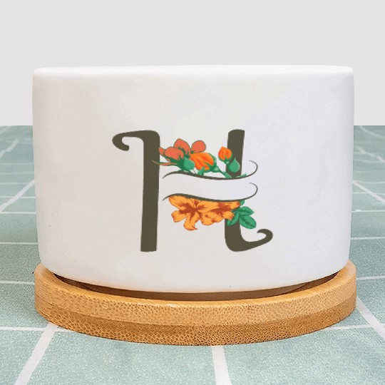 Capital letter H monogram with roses and lily Plant Pots
