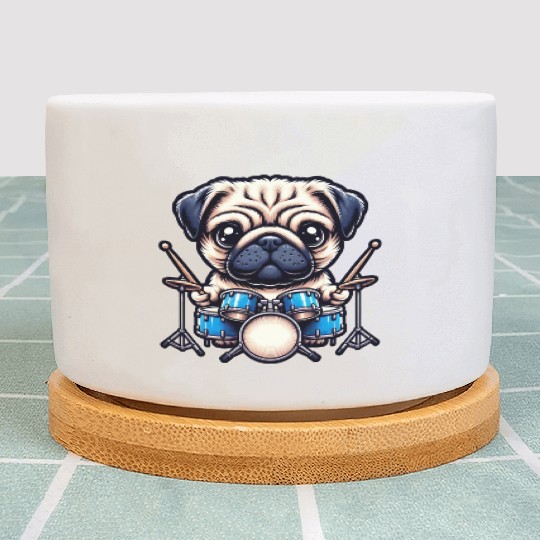 Cool Pug Drummer Puppy Beats Design Plant Pots