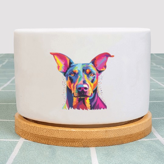 Watercolor Colorful Doberman Pinscher Plant Pots