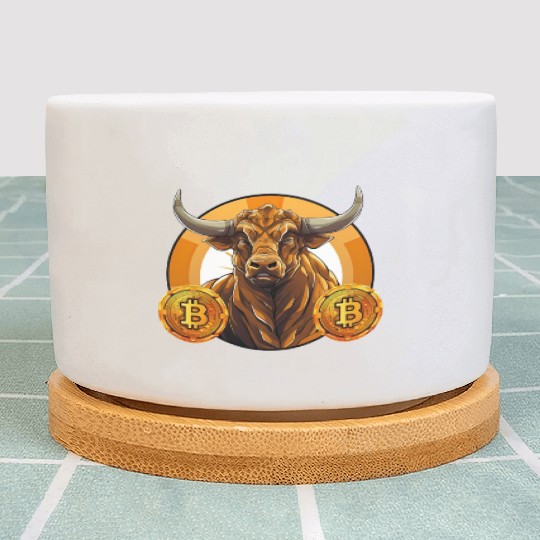 Retro Crypto Currency Bull Bitcoin Blockchain Plant Pots