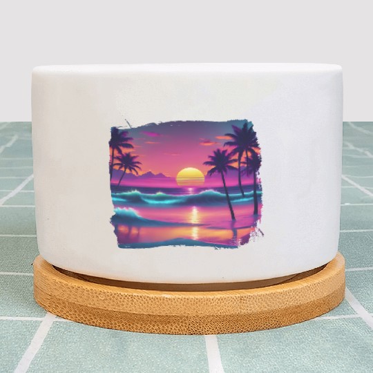 80s AI Airbrushed Beach Scene -Kids Plant Pots