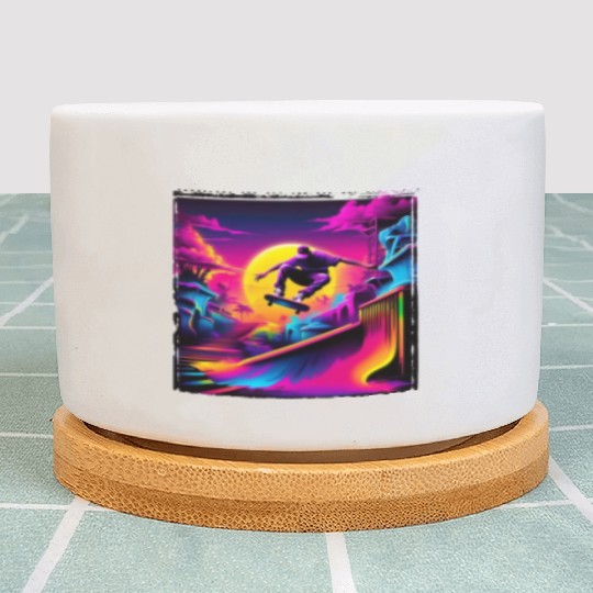 AI Airbrushed Synthwave Skate Scene Plant Pots