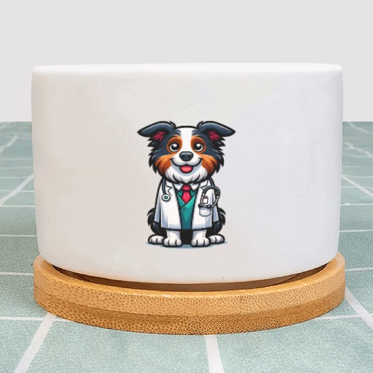 Border Collie as a Doctor, funny dog Plant Pots