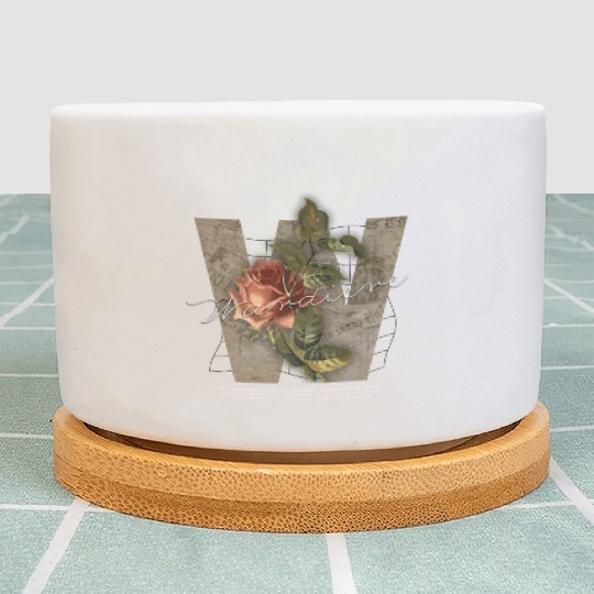 Black Brown Vintage Rose Initial Plant Pots