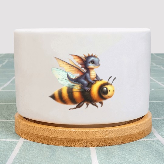 Fun Baby Dragon Riding a Bumble Bee Plant Pots