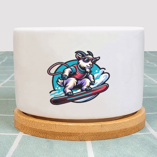 Goat Snowboarder Winter Adventure Design Plant Pots