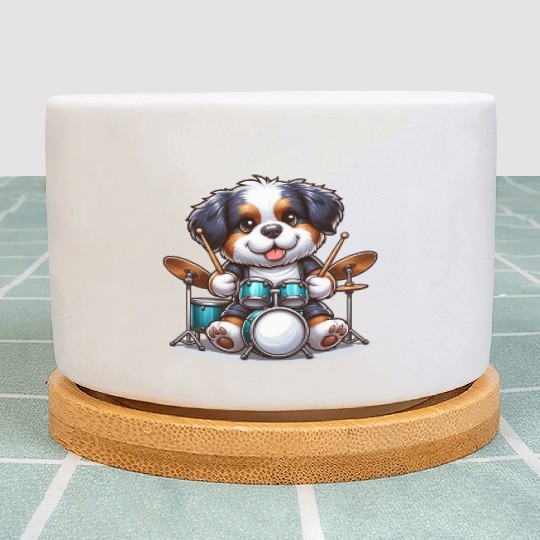 Cool Bernese Mountain Dog Drummer Design Plant Pots