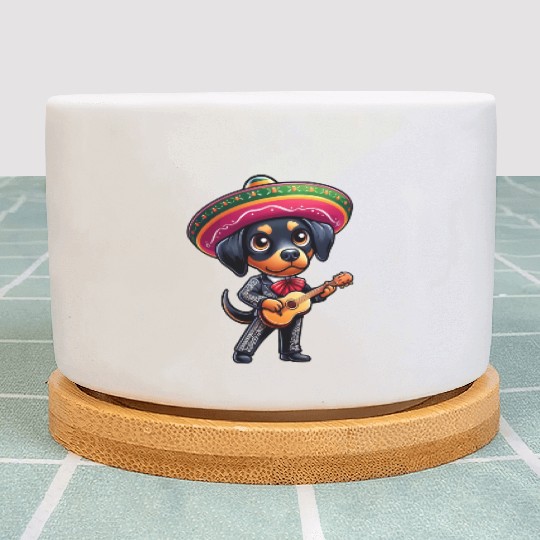 Doberman as Mariachi Guitarist Cinco de Mayo Plant Pots