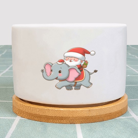 Cute Santa Claus on elephant Plant Pots