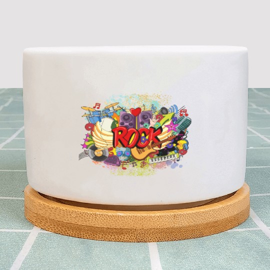 Vector Rock n Roll Theme Guitar Piano Song Drum Plant Pots