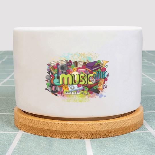 Music Theme Guitar Piano Song Drum Speaker Plant Pots