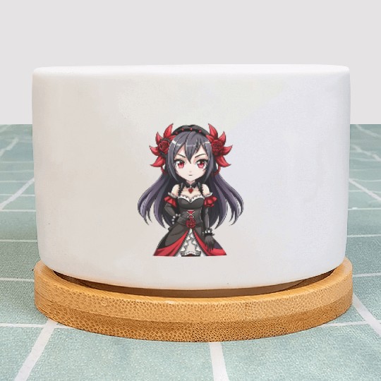 Scarlet Rose Gothic Anime Girl Plant Pots