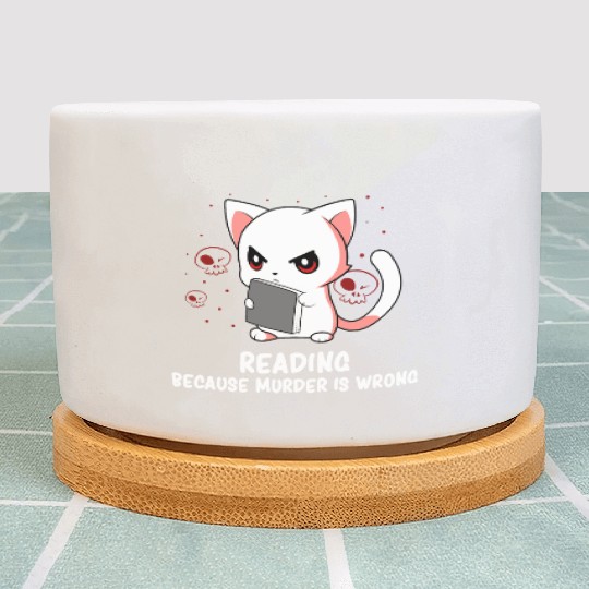 Reading - Reading Cat - Dark Humor - Reading Book Plant Pots