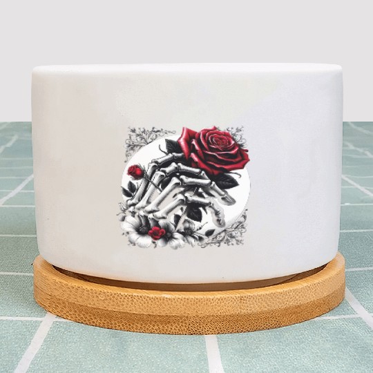 Gothic Red Rose in Skeleton's Embrace Plant Pots