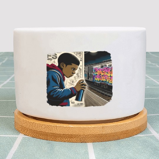 AI Teen in Underground Subway Layup -Masked Border Plant Pots