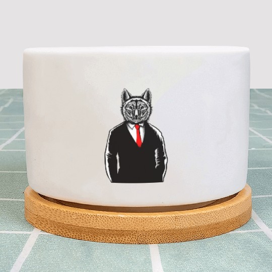 Wolf Wearing Tux Plant Pots Funny Canine Wolves Vest