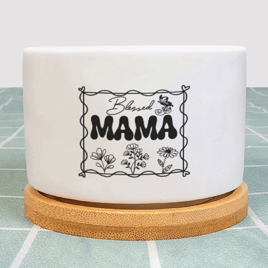 Blessed MAMA square with simple wild flowers Plant Pots