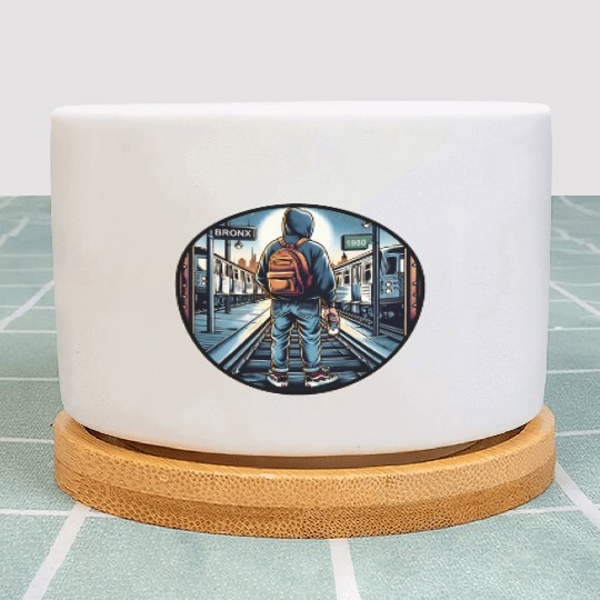 AI Teen in Outdoor Subway Yard - Circle Border Plant Pots