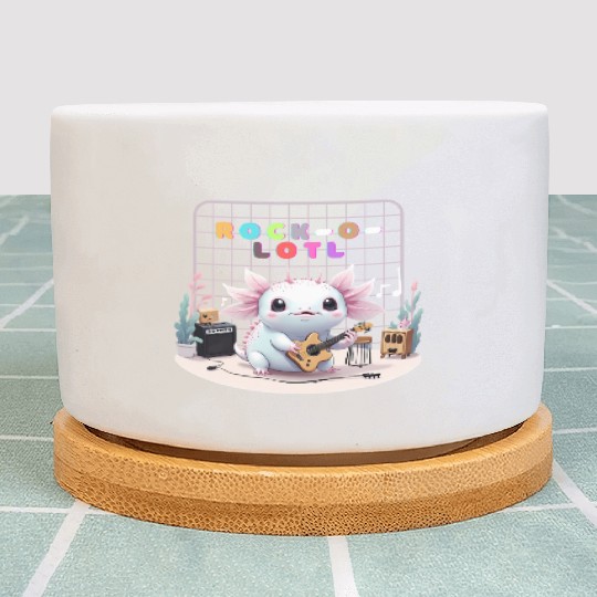 Cute Axolotl Musician: Musical Amphibian Creature Plant Pots