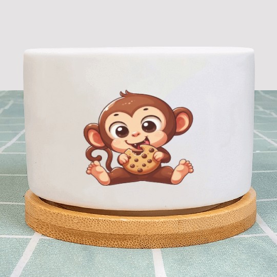 Cute Chimpanzee with Cookie Cartoon Plant Pots