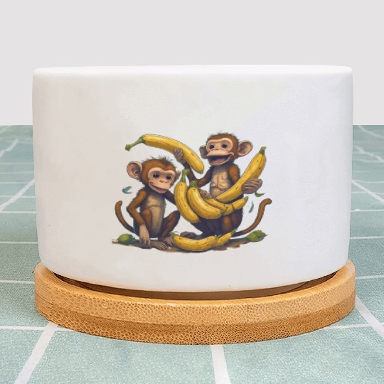monkey play with banana Plant Pots