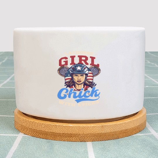 4th Of July Lacrosse Lacrosse Girl Chick With Stic Plant Pots
