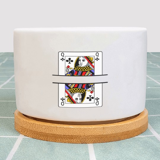 Playing card queen of clubs with banner space Plant Pots