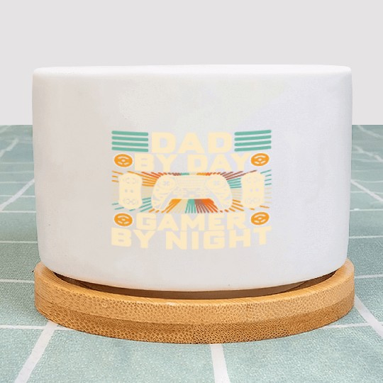 funny Dad by day gamer by night, father's day Plant Pots