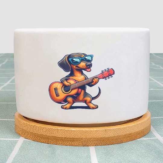 Dachshund Guitarist Musical Dog Playing Guitar Plant Pots