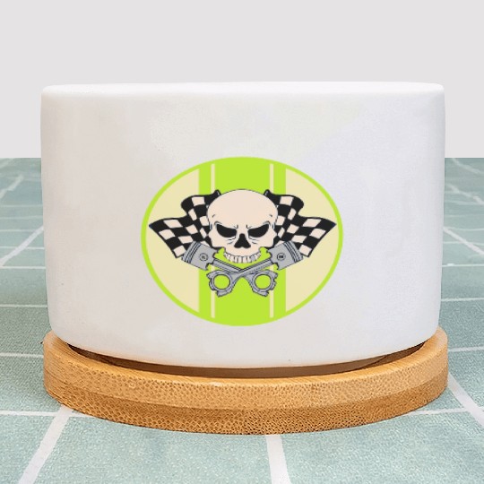 Light green racing stripe with skull and pistons Plant Pots