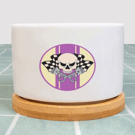 Purple racing stripe with pirate skull and pistons Plant Pots
