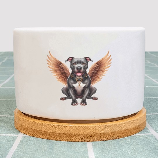 Pitbull Angel with Wings Dog in Heaven Plant Pots