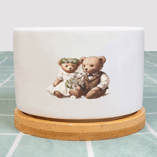 Vintage wedding: teddy bear bride and groom Plant Pots
