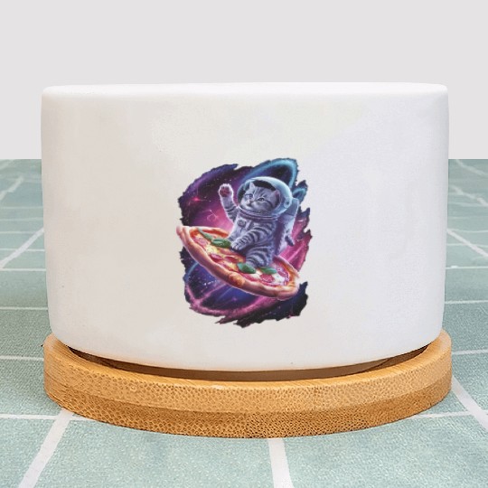 Space Kitty and Cosmic Pizza Adventure Plant Pots