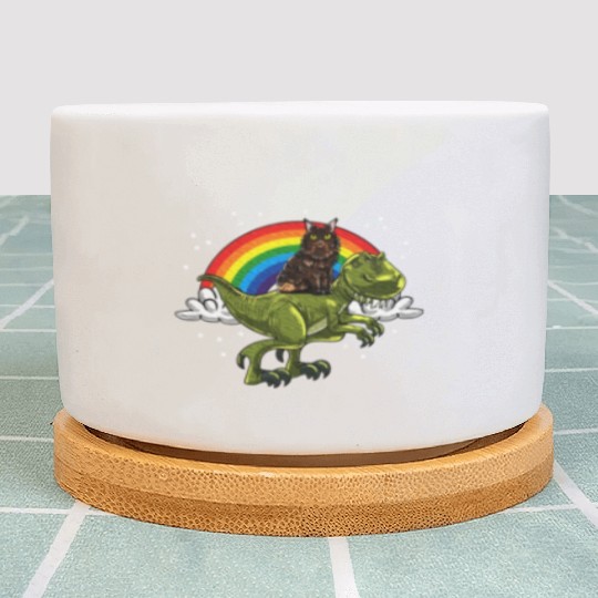 T Rex Dino Maine Cat Rainbow Feline Cat Lover Plant Pots