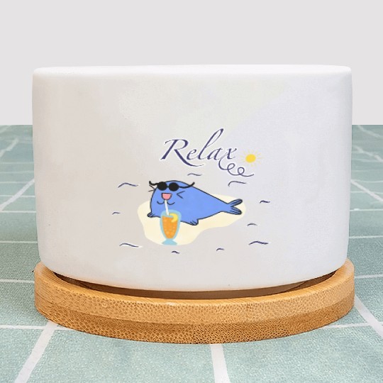 Cool seal lion relaxing with juice Plant Pots