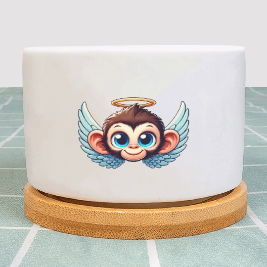 Monkey chimpanzee cartoon angel wings Plant Pots