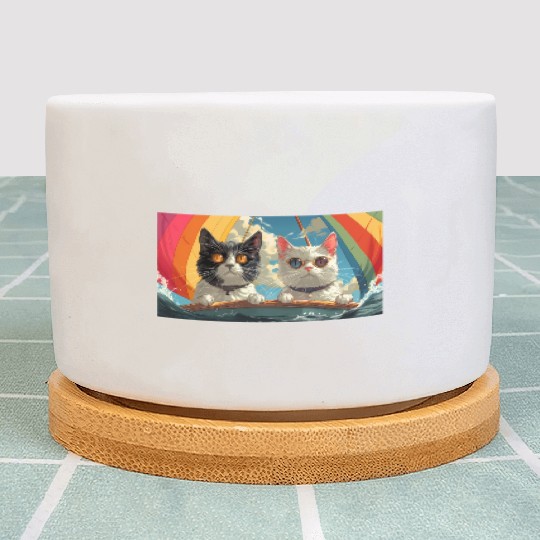 PURRCRAFT - Pride Cat Couple Sailing the Rainbow Plant Pots