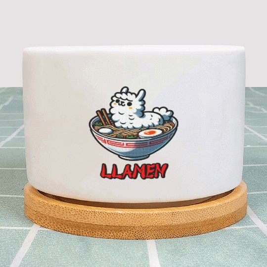 Llamen Noodles Chinese Food Alpaca Llama Lover Plant Pots